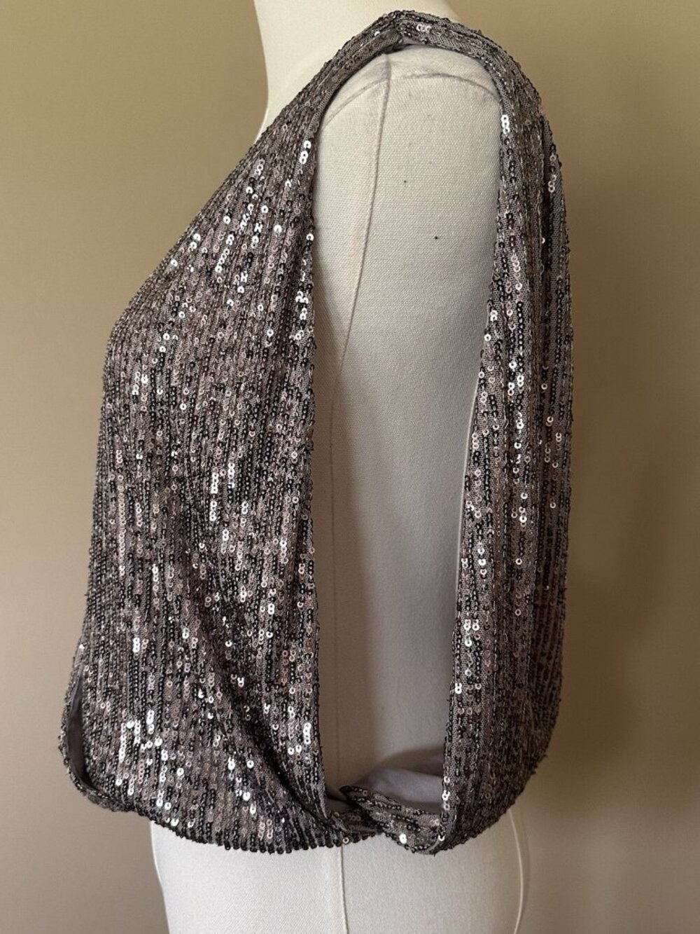 Silver Sequin Party Top Women S Open Back Draped Blouse Cocktail Holiday Glam — image 4 of 7